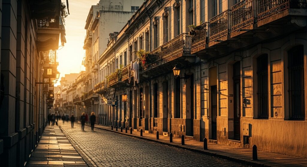 Calles coloniales y arquitectura histórica de Ciudad Vieja Montevideo