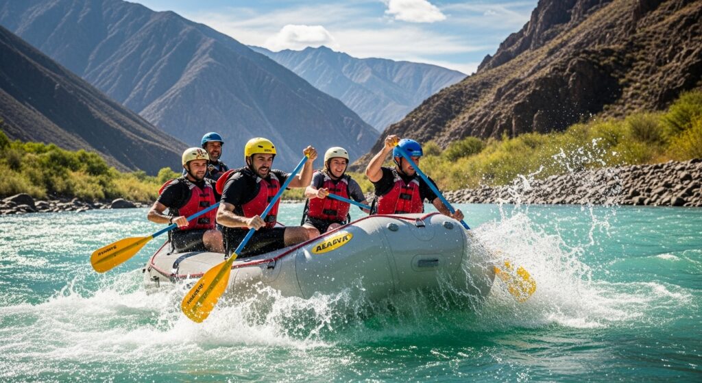 Rafting en el Río Mendoza entre montañas en Potrerillos