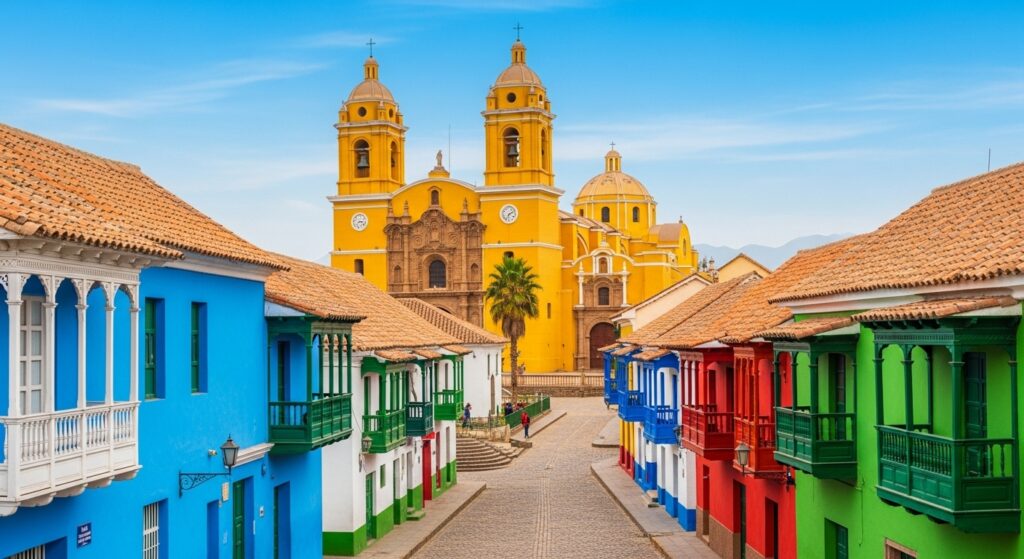 Centro histórico de Trujillo con su catedral y fachadas coloniales coloridas