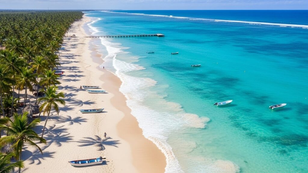 Playa de Punta Cana con arena blanca, palmeras y mar turquesa