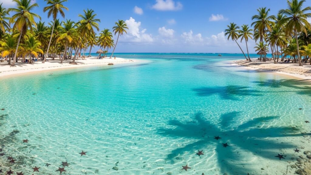 Isla Saona con aguas cristalinas y palmeras en República Dominicana